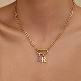 Carabiner Charm Lock Necklace With Initial & Birthstone