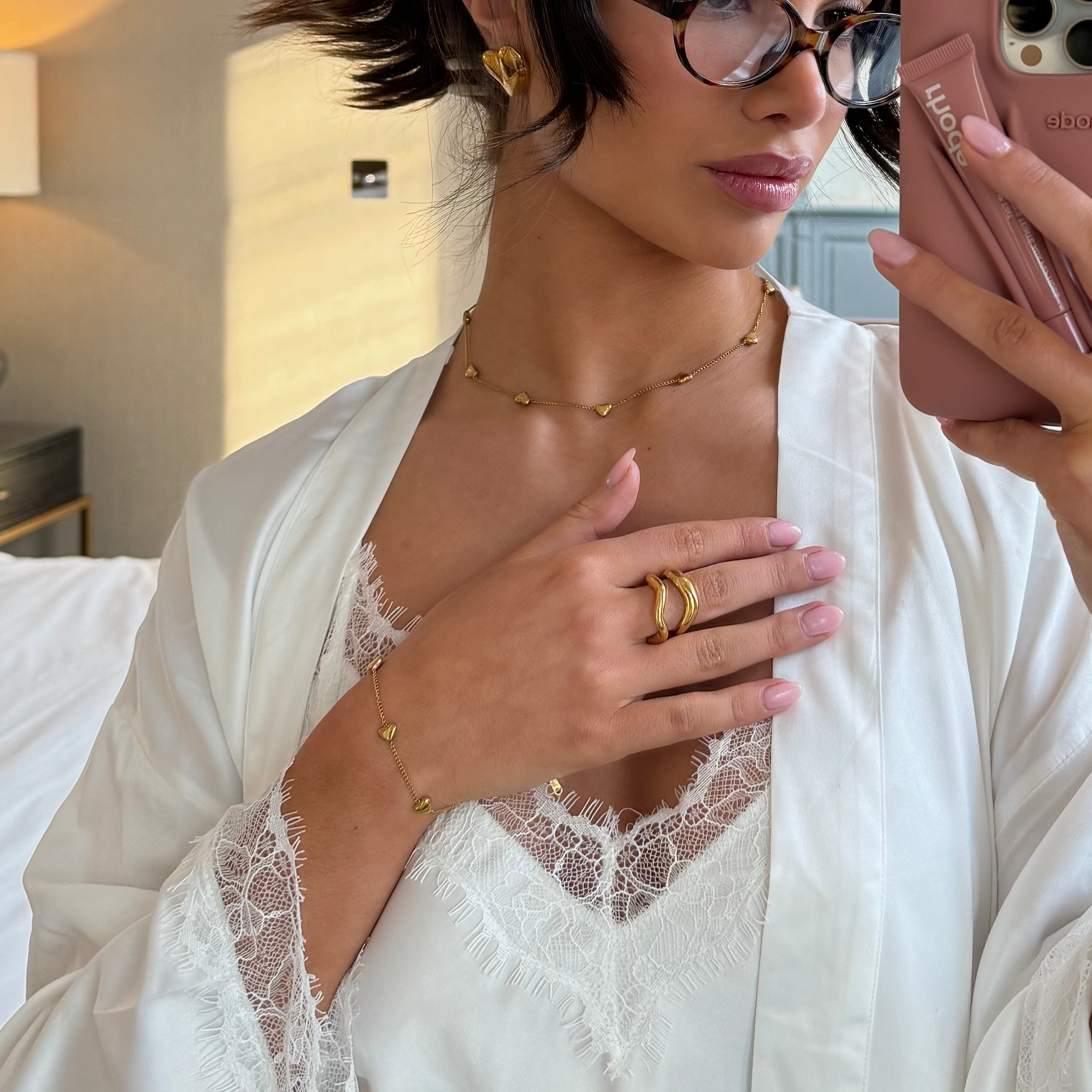 Mini Heart Chain Bracelet - Gold