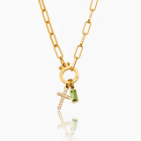 Paperclip Birthstone Cross Carabiner Necklace