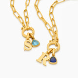Paperclip Birthstone Initial Charm Necklace