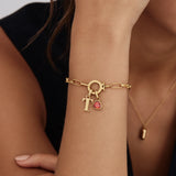 Paperclip Birthstone Initial Charm Bracelet