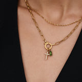 Paperclip Birthstone Cross Carabiner Necklace