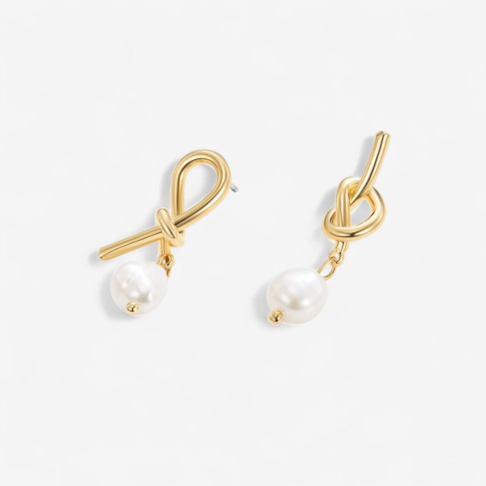 Knotted Gold & Freshwater Pearl Earrings