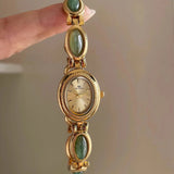 Aubrette Women's Watch - Luxury Jade Bracelet Quartz Timepiece, Elegant Gold Design