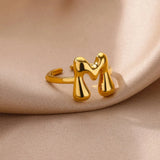 Cindella Gold Rings for Women - Adjustable Stainless Steel Bubble Letter Design
